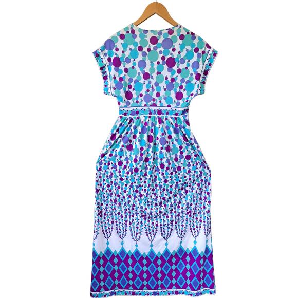 Vintage Emilio Pucci for Formfit Nylon Caftan Maxi Dress Small Blue Bubble Print - Picture 12 of 14